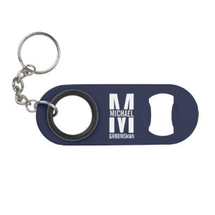 Modern Personalized Groomsmen Monogram and Name Keychain Bottle Opener
