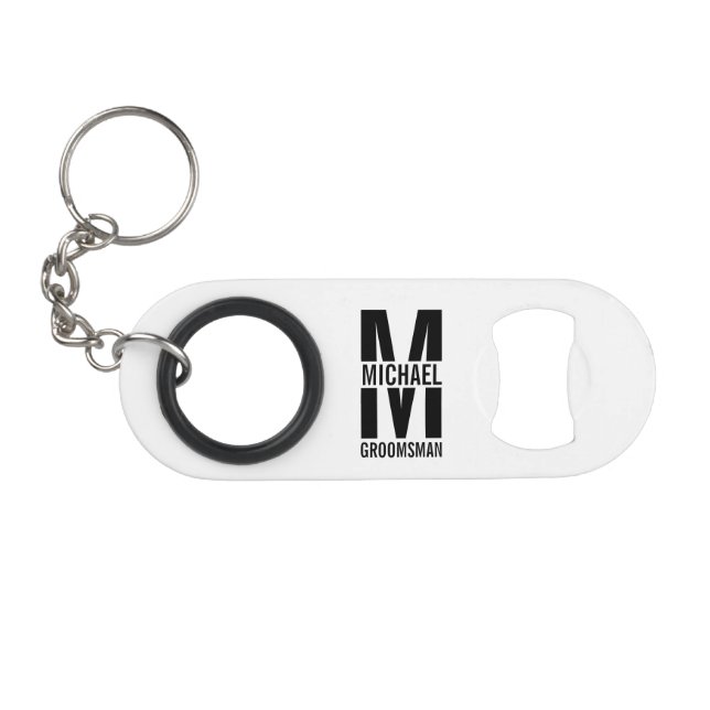 Modern Personalized Groomsmen Monogram and Name Keychain Bottle Opener (Front (Horizontal))