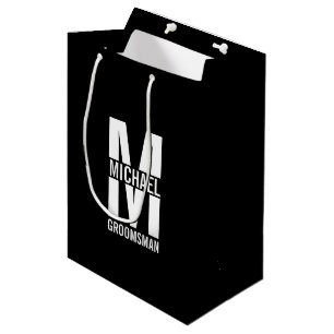 Modern Personalized Groomsmen Monogram and Name Medium Gift Bag