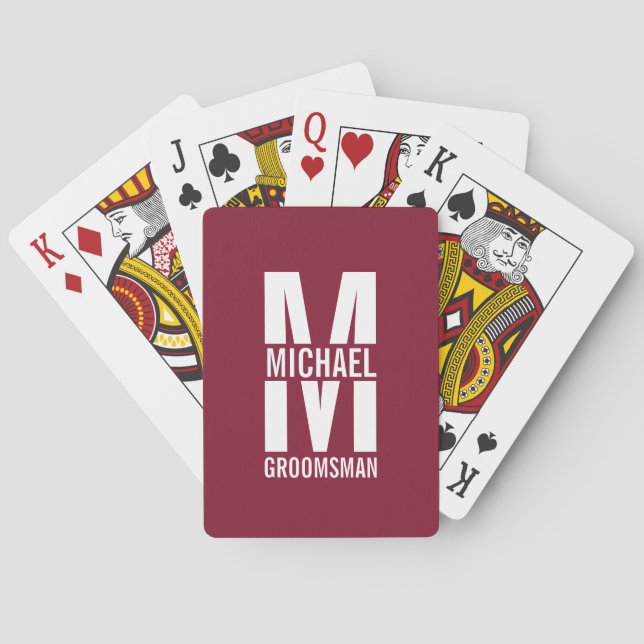 Modern Personalized Groomsmen Monogram and Name Poker Cards (Back)