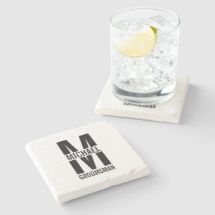 Modern Personalized Groomsmen Monogram and Name Stone Coaster