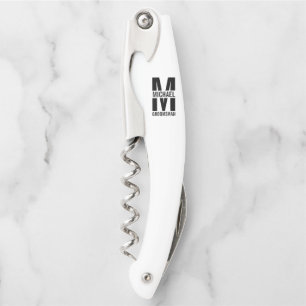 Modern Personalized Groomsmen Monogram and Name Waiter's Corkscrew