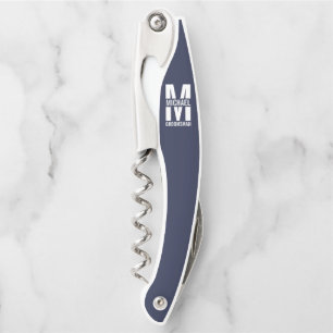 Modern Personalized Groomsmen Monogram and Name Waiter's Corkscrew