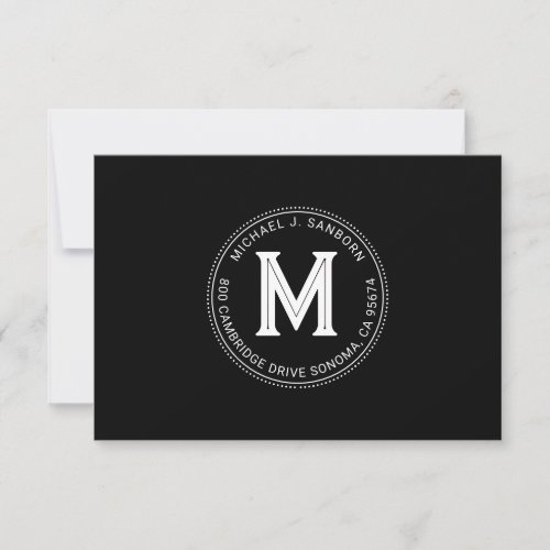 Modern Personalized Guys Monogram Black White Thank You Card