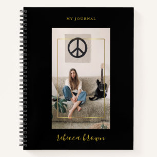 Modern  Personalized Handwritten Black Gold Frame Notebook