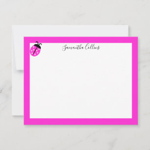 Modern Personalized Handwritten Pink Ladybug Note Card