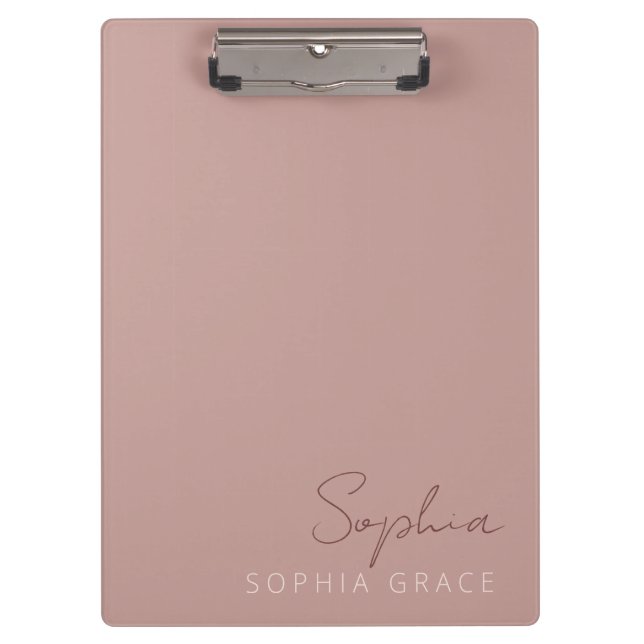 Modern Personalized Handwritten Script Dusty Rose Clipboard (Front)