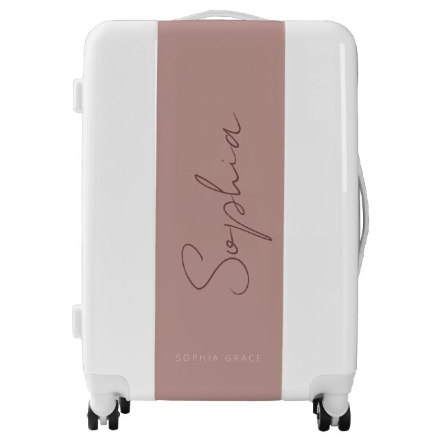 Modern Personalized Handwritten Script Dusty Rose  Luggage (Front)