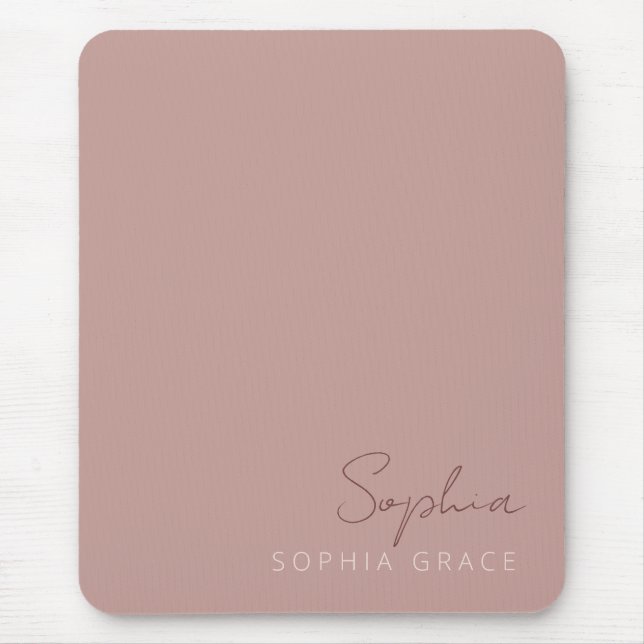 Modern Personalized Handwritten Script Dusty Rose Mouse Pad (Front)