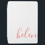 Modern Personalized Handwritten Script in Coral iPad Air Cover<br><div class="desc">A gorgeous way to protect your iPad,  this coral  and white cover in a beautiful script font can be personalized with the name of phrase of your choice.</div>
