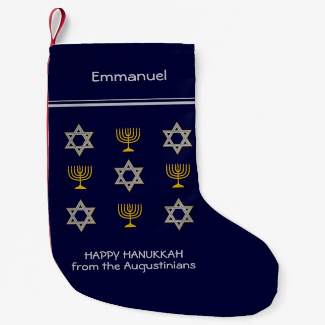 Modern Personalized Hanukkah Small Christmas Stock Small Christmas Stocking (Front)