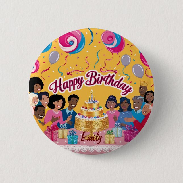 Modern Personalized Happy Birthday Celebration  Button (Front)