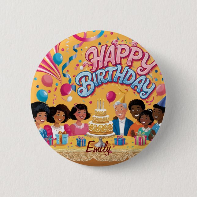 Modern Personalized Happy Birthday Celebration  Button (Front)