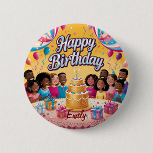 Modern Personalized Happy Birthday Celebration  Button