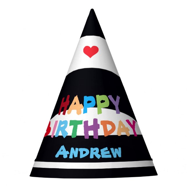 Modern Personalized Happy Birthday Name Cute Cool Party Hat (Front)