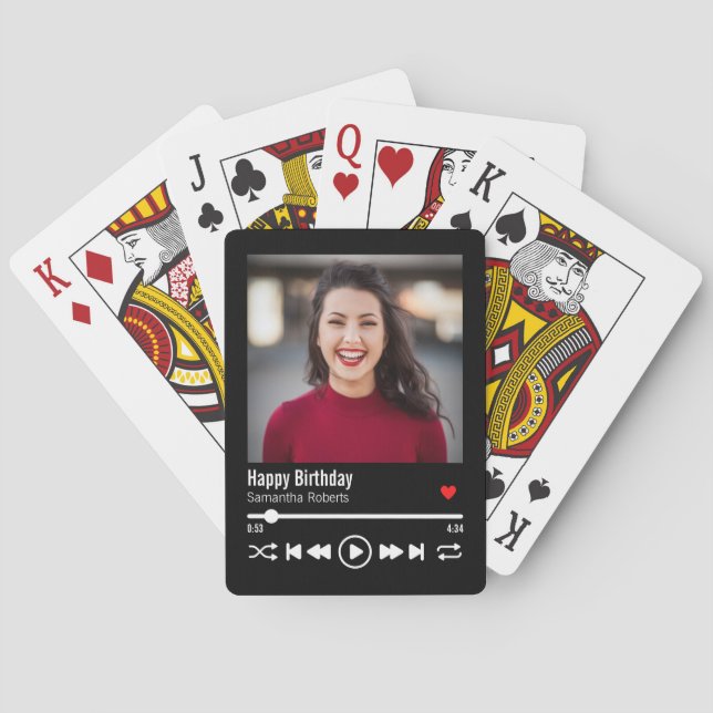 Modern Personalized Happy Birthday Photo Poker Cards (Back)