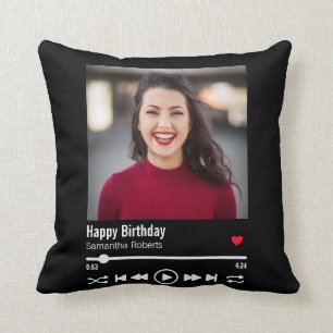 Modern Personalized Happy Birthday Photo Throw Pillow