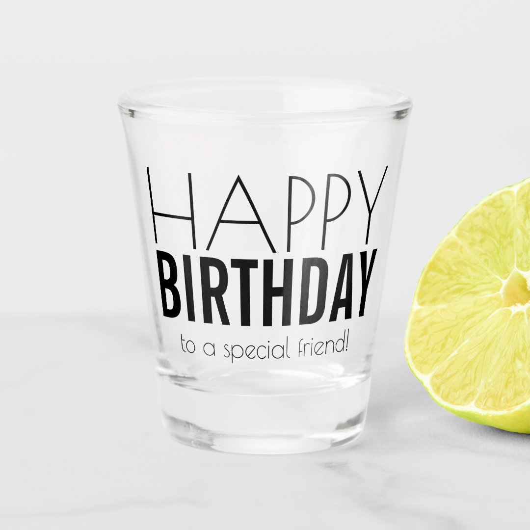 Modern Personalized Happy Birthday Shot Glass | Zazzle