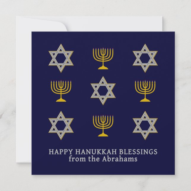 Modern Personalized Happy Hanukkah  Holiday Card (Front)