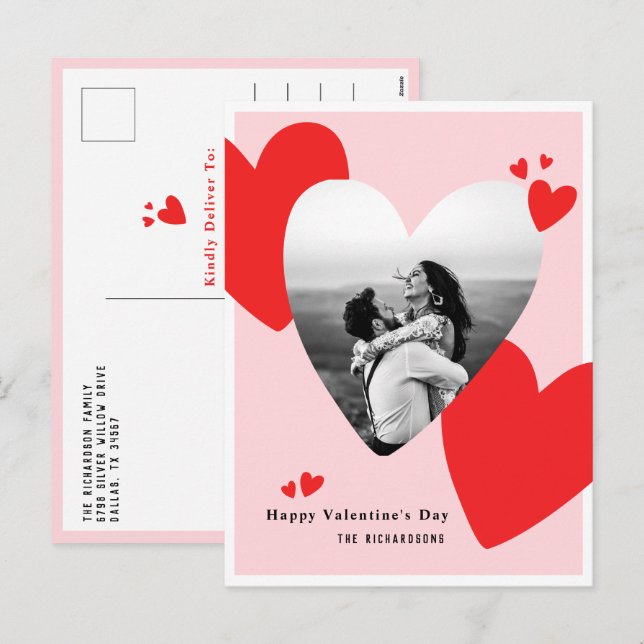 Modern Personalized Happy Valentine's Day Photo Holiday Postcard (Front/Back)
