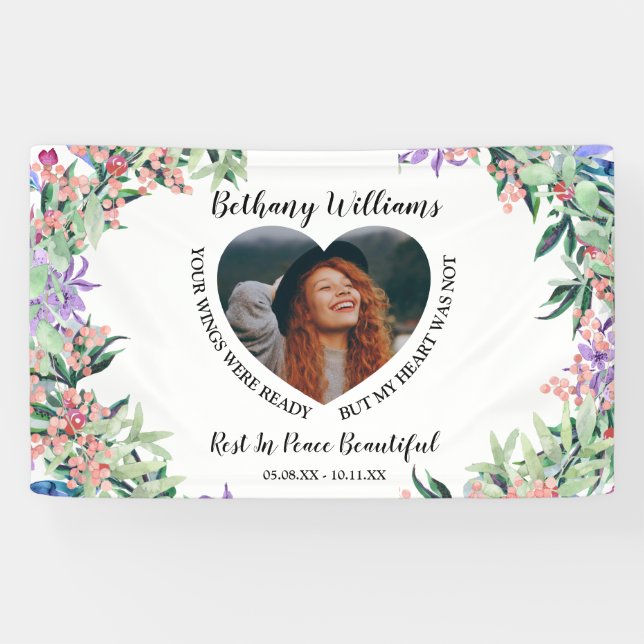 Modern Personalized Heart Photo Memorial Banner (Horizontal)