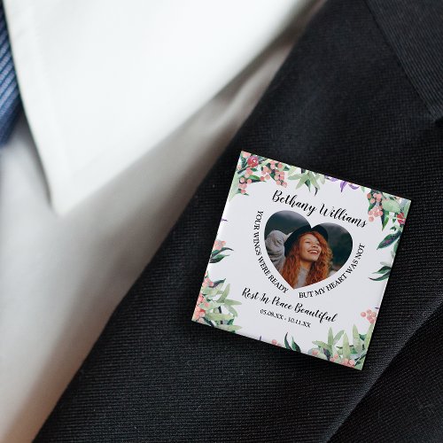 Modern Personalized Heart Photo Memorial Button
