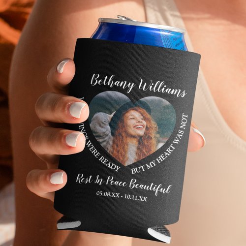 Modern Personalized Heart Photo Memorial Can Cooler