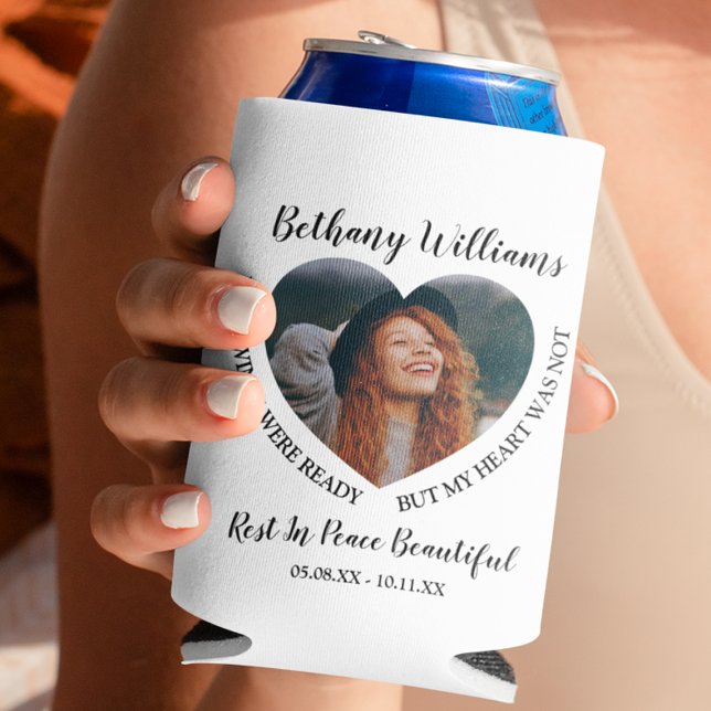 Modern Personalized Heart Photo Memorial Can Cooler (Creator Uploaded)