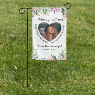 Modern Personalized Heart Photo Memorial Garden Flag
