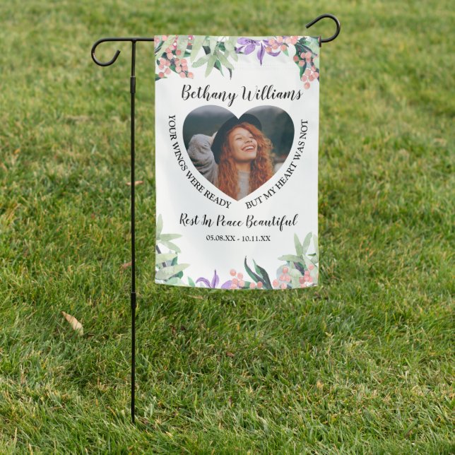 Modern Personalized Heart Photo Memorial  Garden Flag (In SItu)