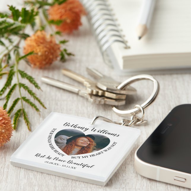 Modern Personalized Heart Photo Memorial Keychain (Front Right)