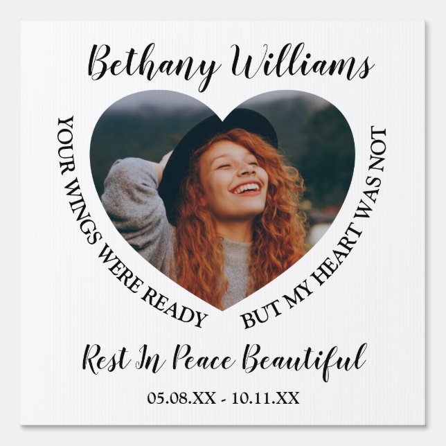 Modern Personalized Heart Photo Memorial Sign (Front)