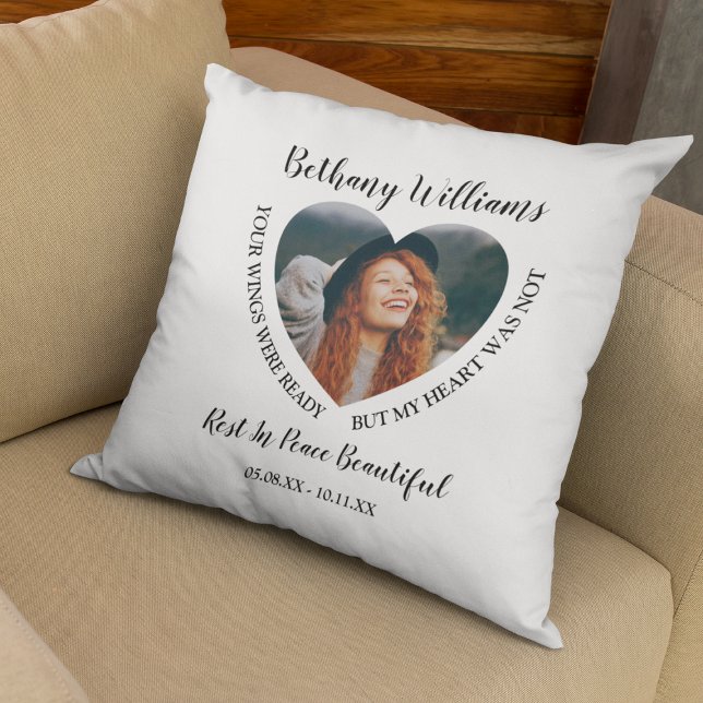 Modern Personalized Heart Photo Memorial Throw Pillow (Creator Uploaded)