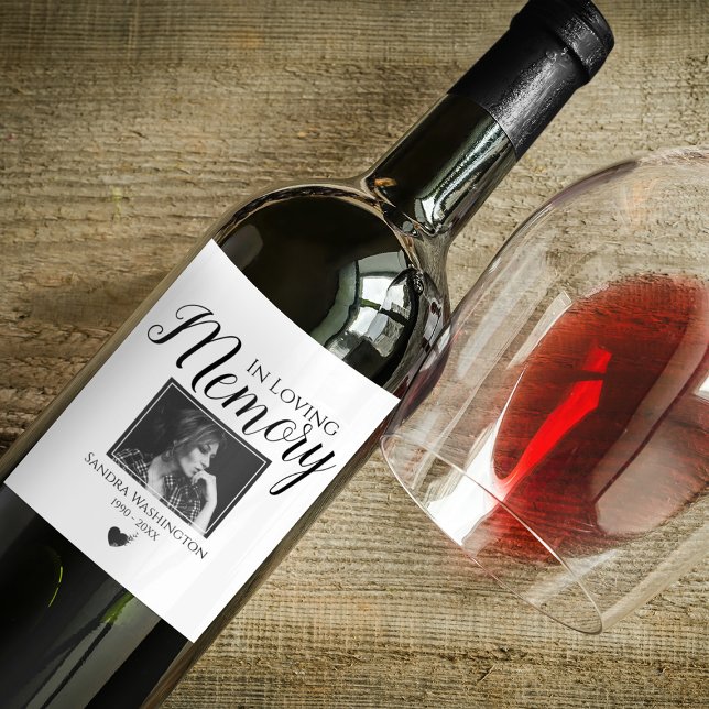 Modern Personalized Heart Photo Memorial Wine Label (Creator Uploaded)