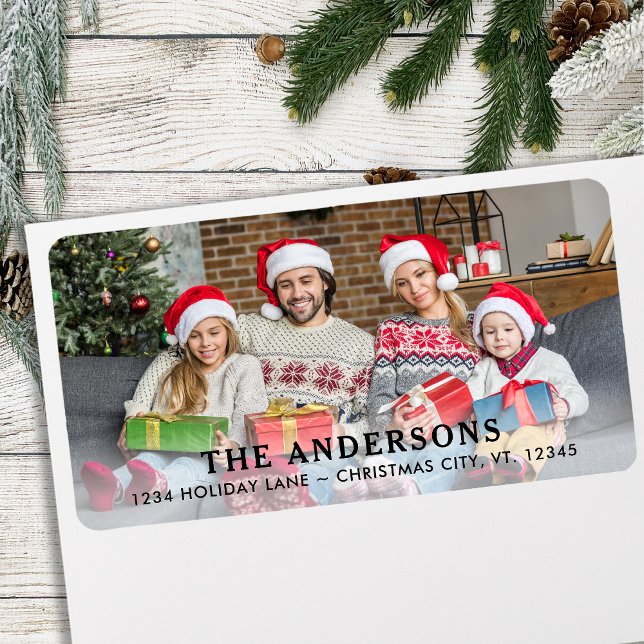 Modern Personalized Holiday Photo Return Address Label (Creator Uploaded)