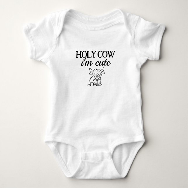 Modern Personalized Holy Cow Image White Baby Bodysuit (Front)