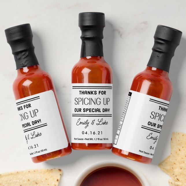 Modern Personalized Hot Sauce Wedding Favor (Laydown)