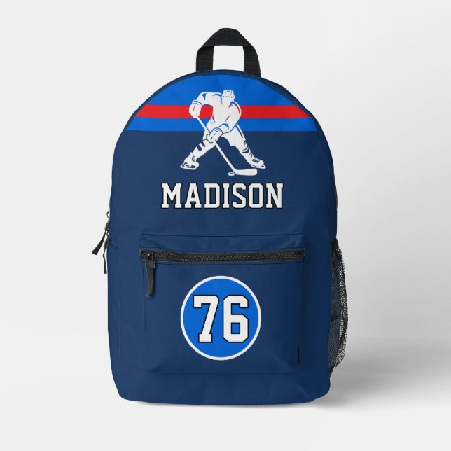Modern Personalized Ice Hockey Player Name Number Printed Backpack (Front)