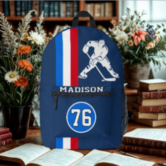 Modern Personalized Ice Hockey Player Name Number  Printed Backpack