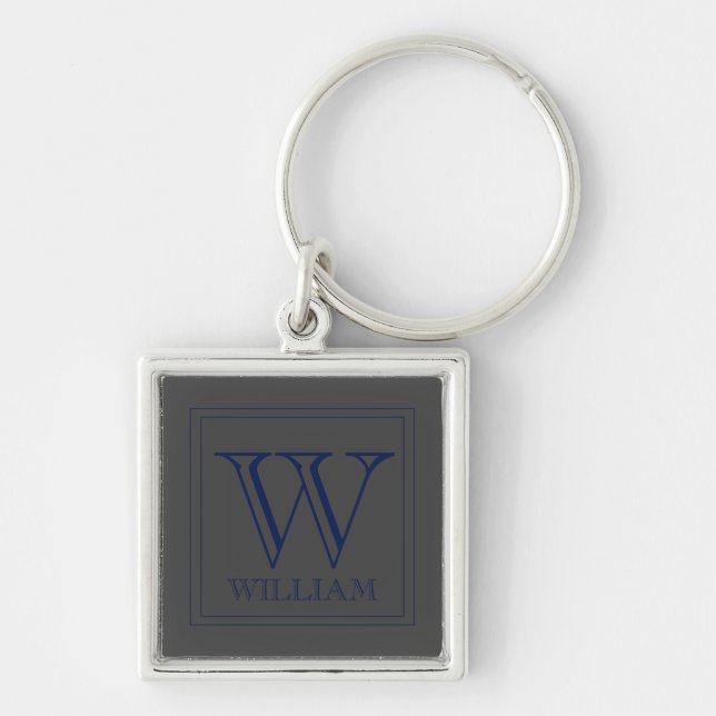 Modern Personalized Initial and Name  Keychain (Front)