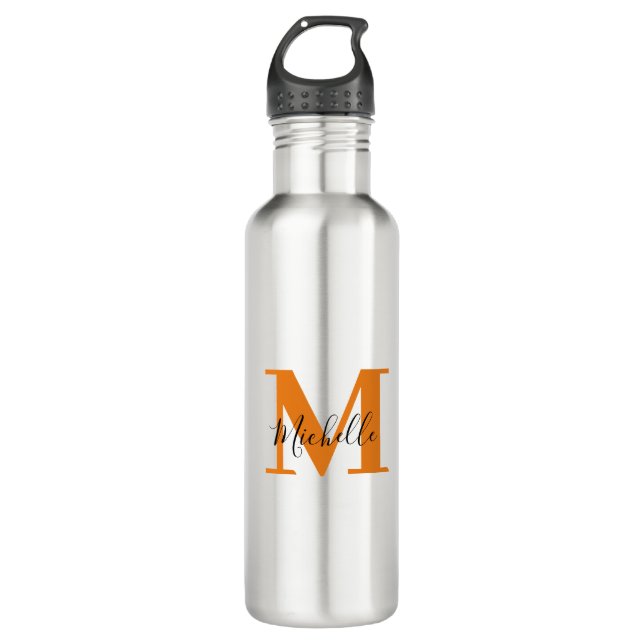 Modern Personalized Initials and Name Monogram Stainless Steel Water Bottle (Front)