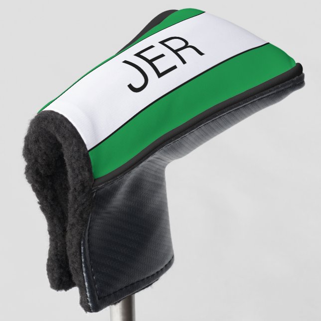 Modern Personalized Initials Monogram Green Black Golf Head Cover (3/4 Front)