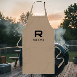 Modern personalized khaki beige bbq apron for men<br><div class="desc">Elegant personalized name BBQ / kitchen apron for men and women. Simple modern design with classy sleek typography for monogram initial letter R. Basic black and white colors. Create your own for chef dad, mom, father, mother, husband, wife, uncle, aunt etc. Cooking / baking aprons in white, yellow and khaki...</div>
