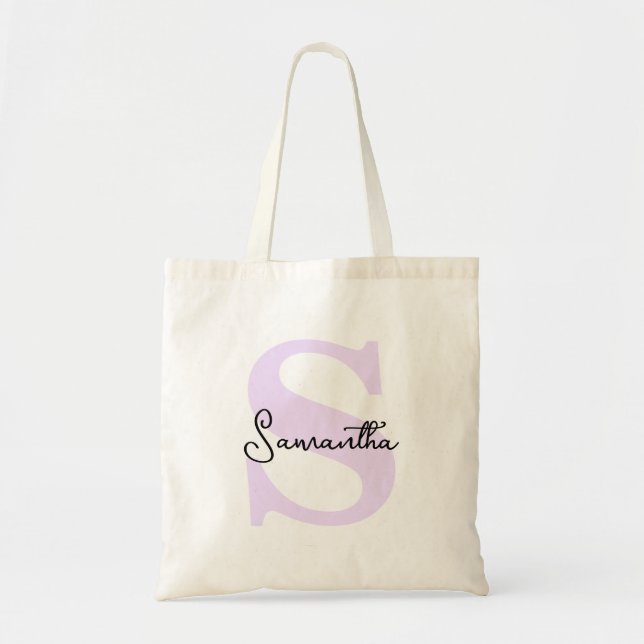 Modern Personalized Lavender Initial Wedding Tote Bag (Front)
