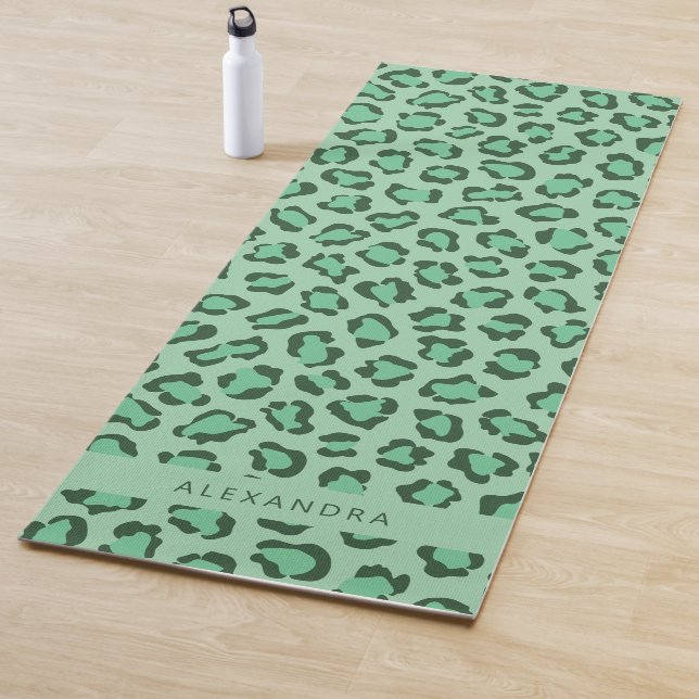 Modern Personalized Leopard Animal Print Green Yoga Mat (In Situ)