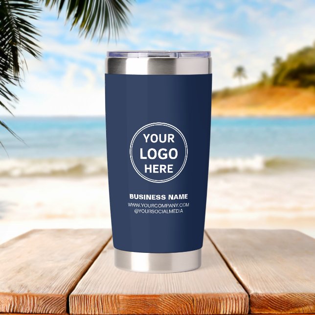 Modern Personalized Logo Navy Blue Business Insulated Tumbler (Beach (Rotated))