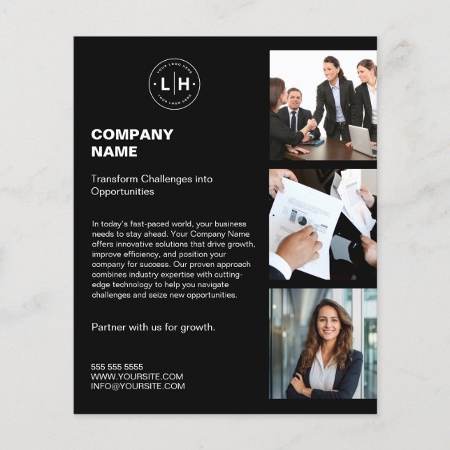 Modern Personalized Logo Photo Black Business Flyer (Front)
