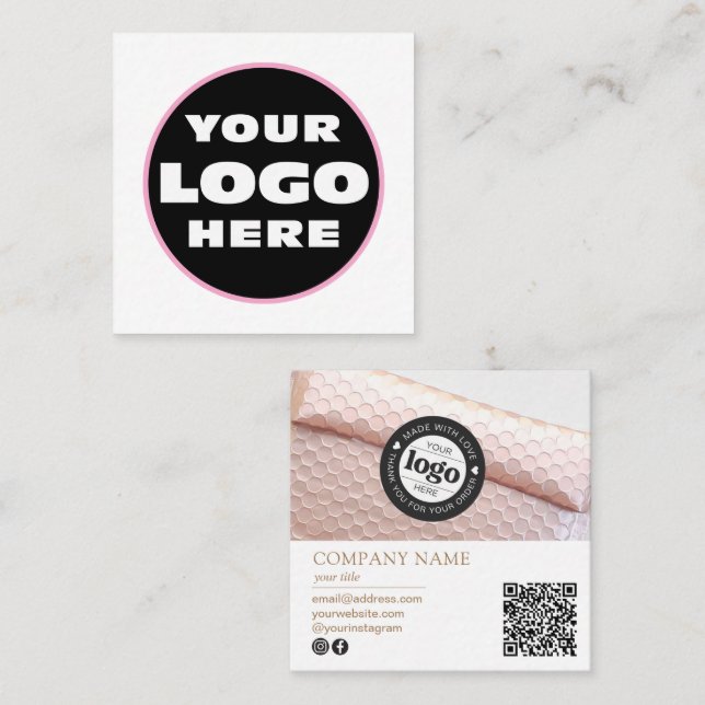 Modern Personalized Logo Photo Scannable QR Square Business Card (Front/Back)