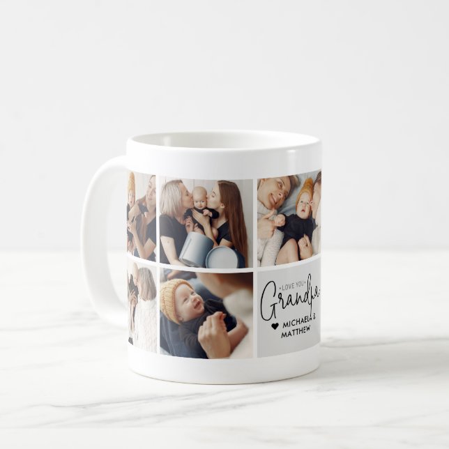 Modern Personalized Love You Grandpa 9-Photo Coffee Mug (Front Left)