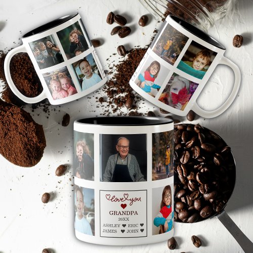 Modern Personalized  Love You Grandpa Gift 9 Photo Two_Tone Coffee Mug